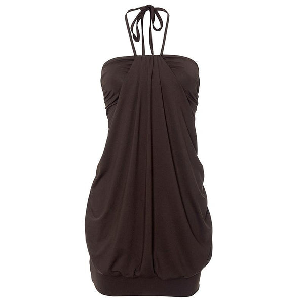 Halter backless ruched solid mini dress