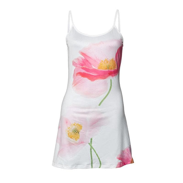 Minivestido camisola sin espalda con estampado de flores y cuello en U