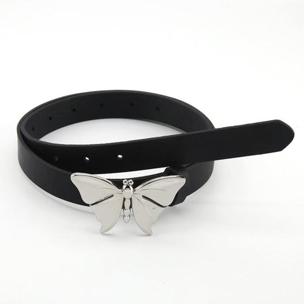 Silver butterfly PU leather adjustable belt