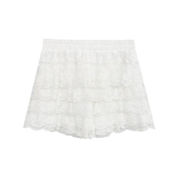 Lace ruffle solid short pant