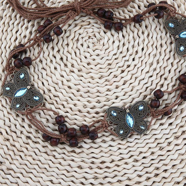 Butterfly rhinestone beaded knotted waist chain