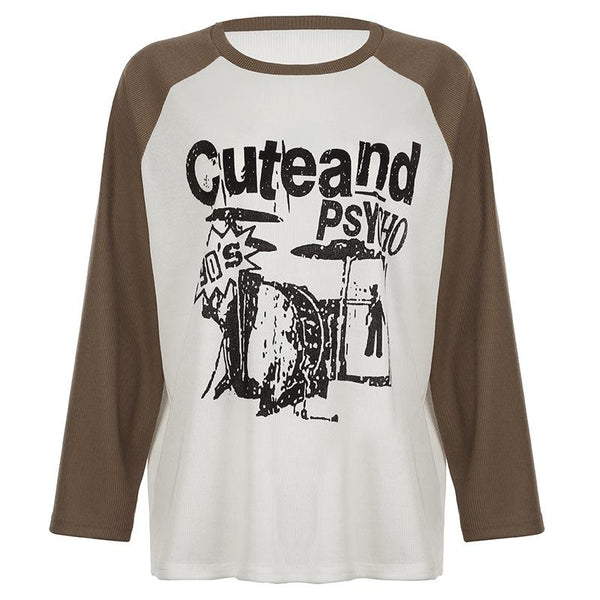 Crewneck long sleeve contrast letter print top