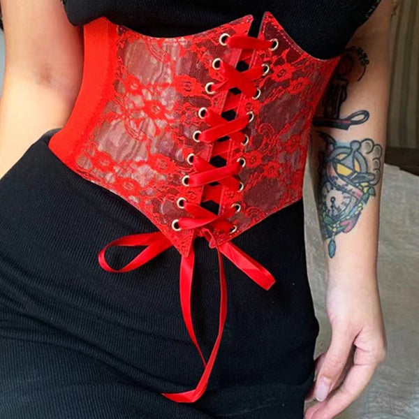 Lace up button patchwork corset