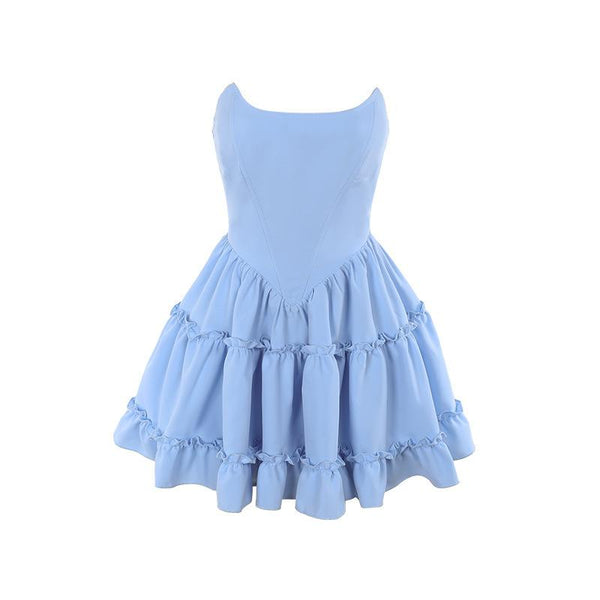 Smocked ruffle bustier tube mini dress