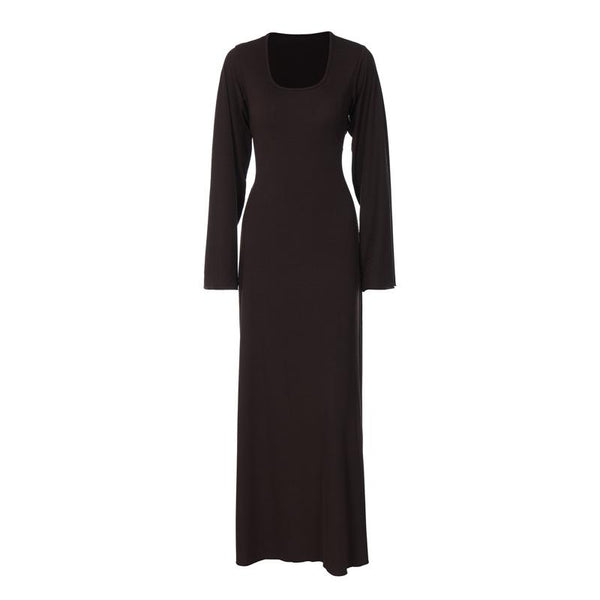 Long sleeve u neck ribbed solid maxi dress