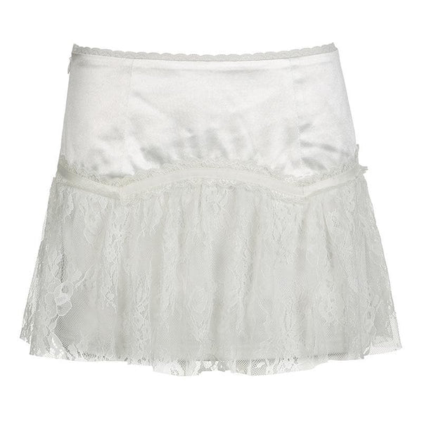 Lace patchwork A line stitch mini skirt