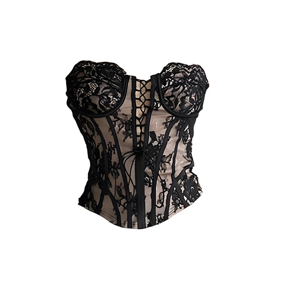 Sweetheart neck corset lace backless top