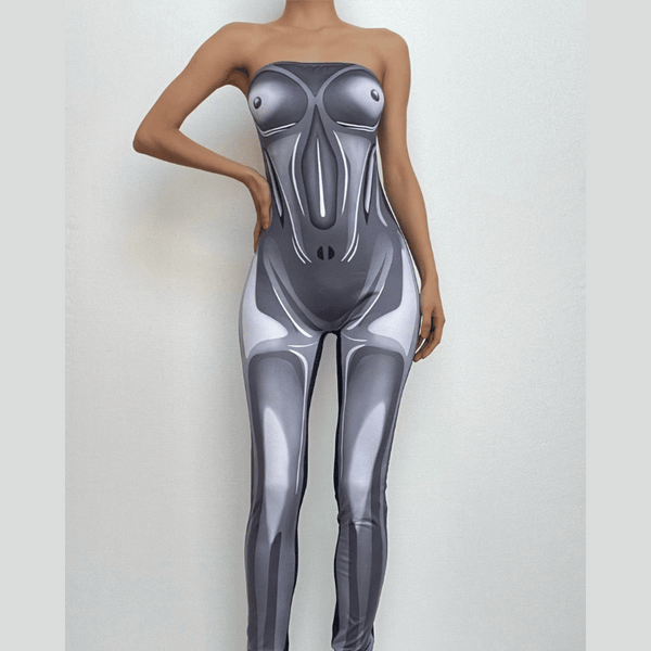 Body print backless contrast tube jumpsuit