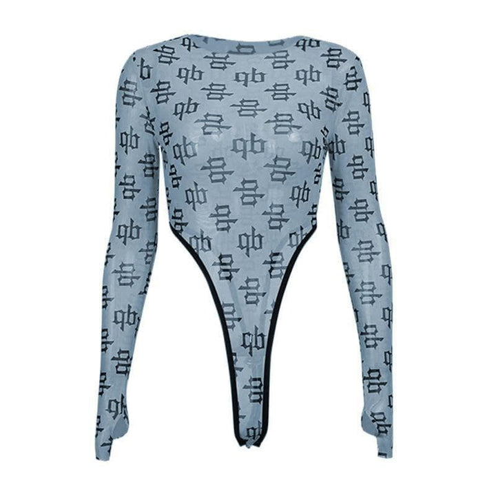 Print crewneck long sleeve bodysuit - Halibuy