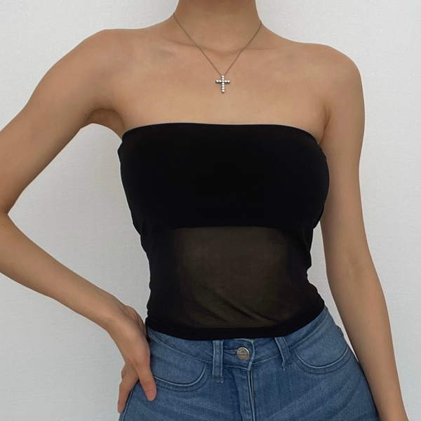 Solid sleeveless mesh backless tube top