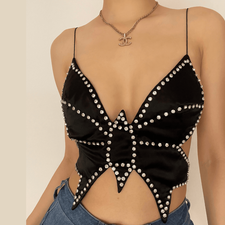 Butterfly beaded cross open back top - Halibuy