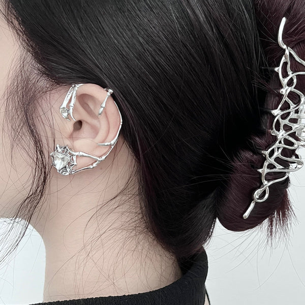 Stone silver irregular decor earrings