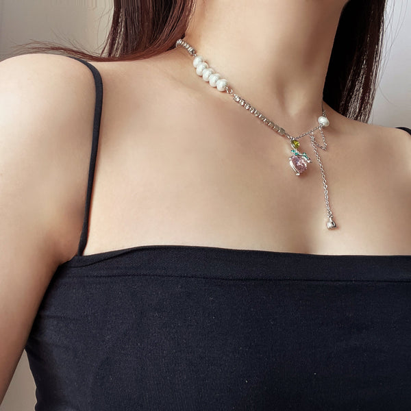 Multicolor heart pendant faux pearl choker necklace