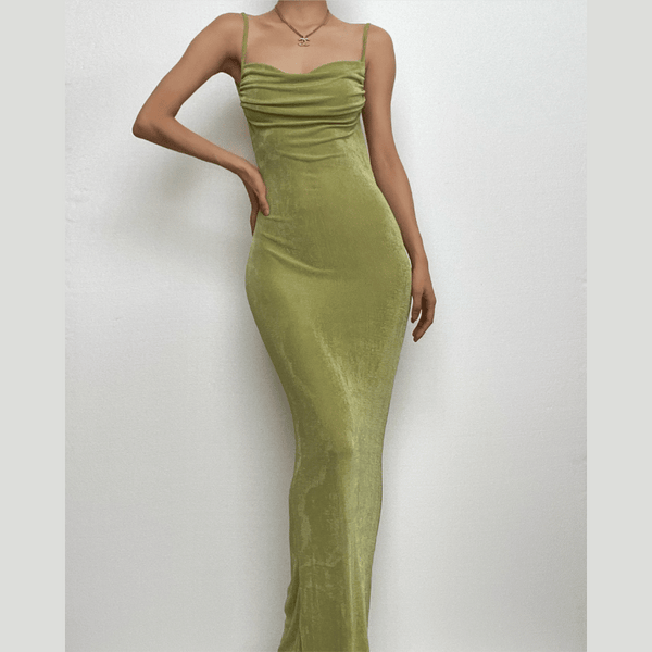 Sleeveless solid ruched self tie backless midi dress