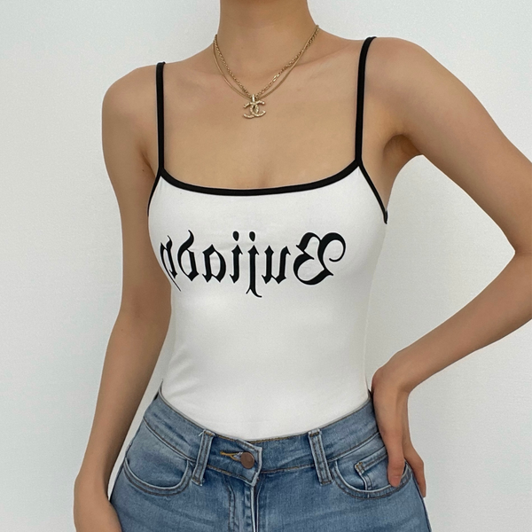 Contrast lettered print cami bodysuit