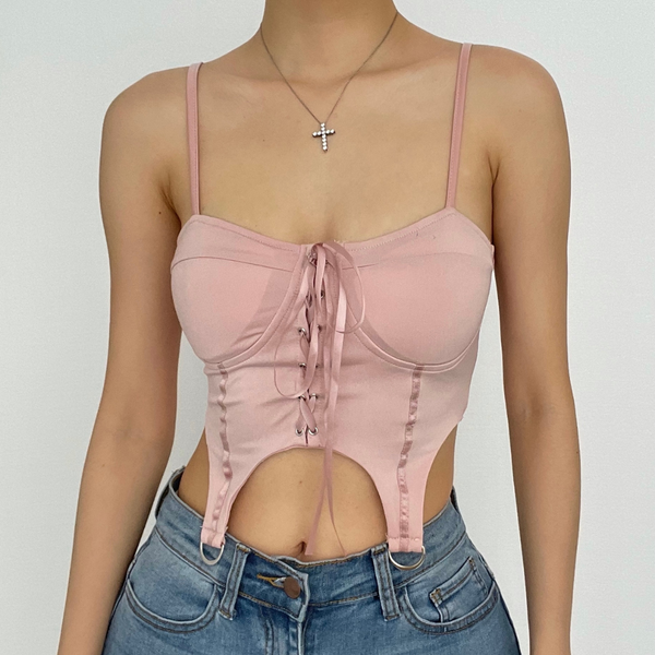 Lace up metal ring padded crop top