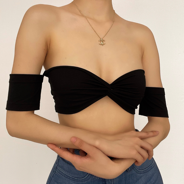 Off shoulder solid knotted tube top
