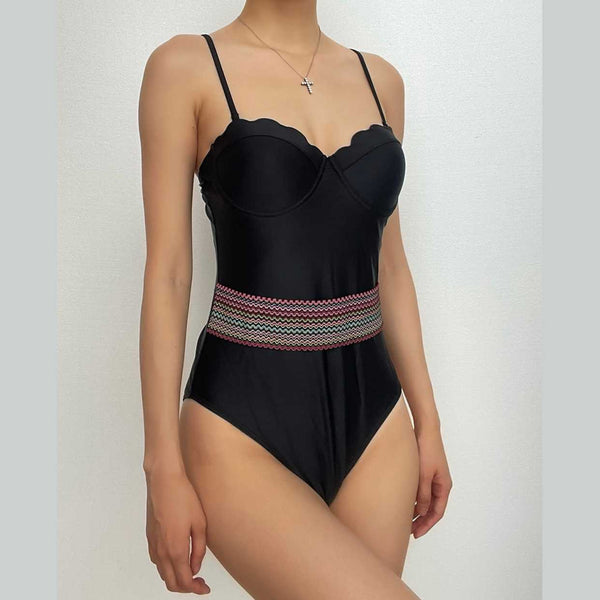 Contrast padded sweetheart neck one piece swimwear