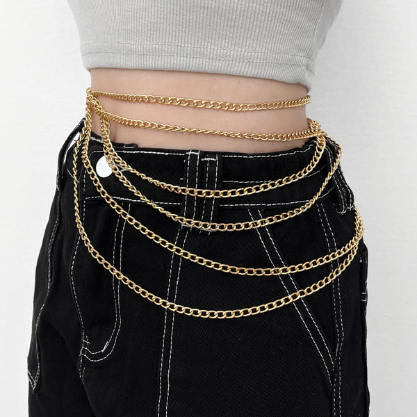 Layered metal waist chain