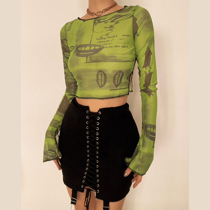 Lace up front high waist vintage skirt - Halibuy