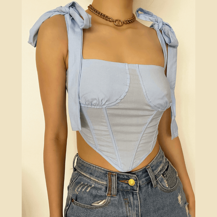 Self tie ribbed crop top - Halibuy