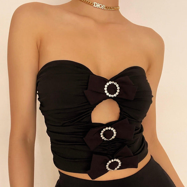 Hollow out bowknot tube top - Halibuy