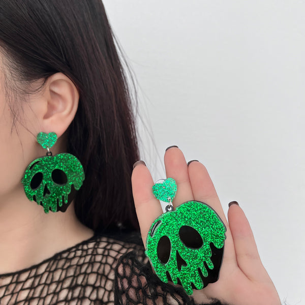 Skull shape contrast drop earrings