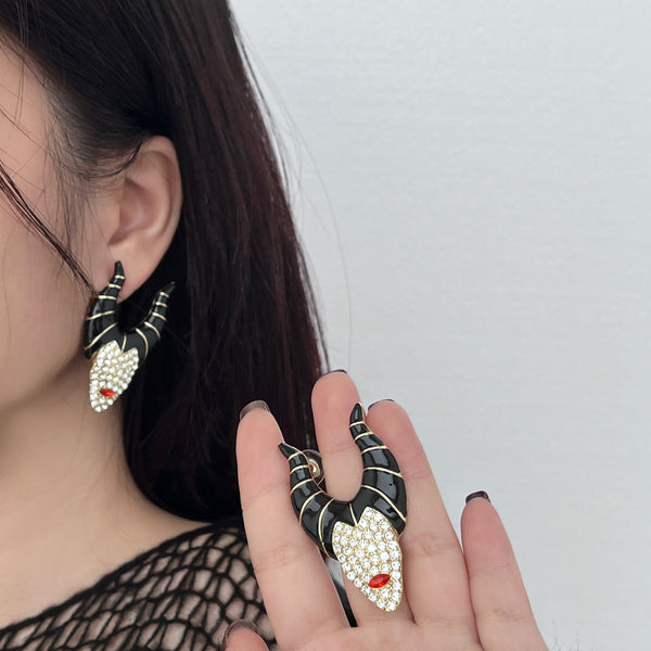 Maleficent shape rhinestone stud earrings