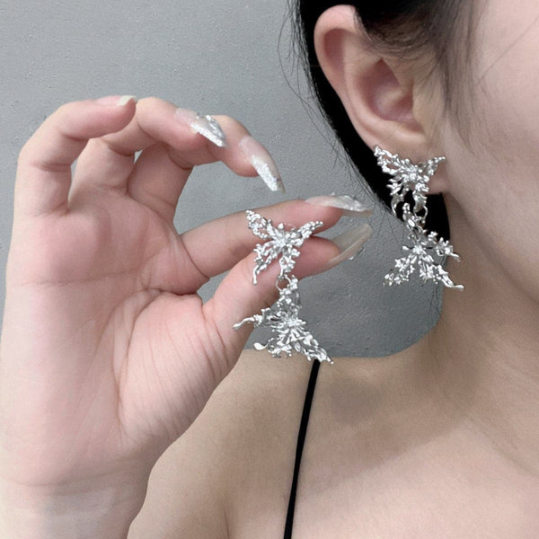 Butterfly pendant lava silver earrings