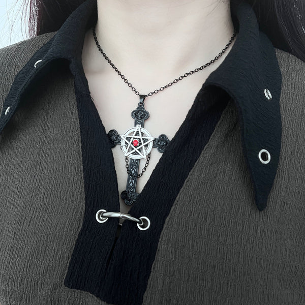 Pendant punk crucifix pentagram necklace