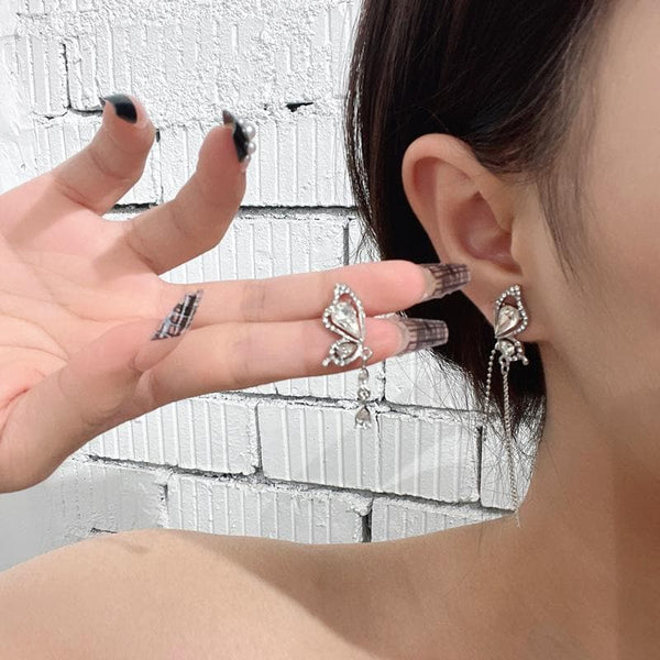 Stone pendant butterfly irregular earrings