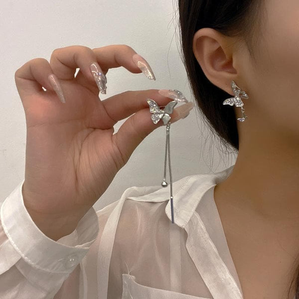 Irregular butterfly pendant rhinestone earrings