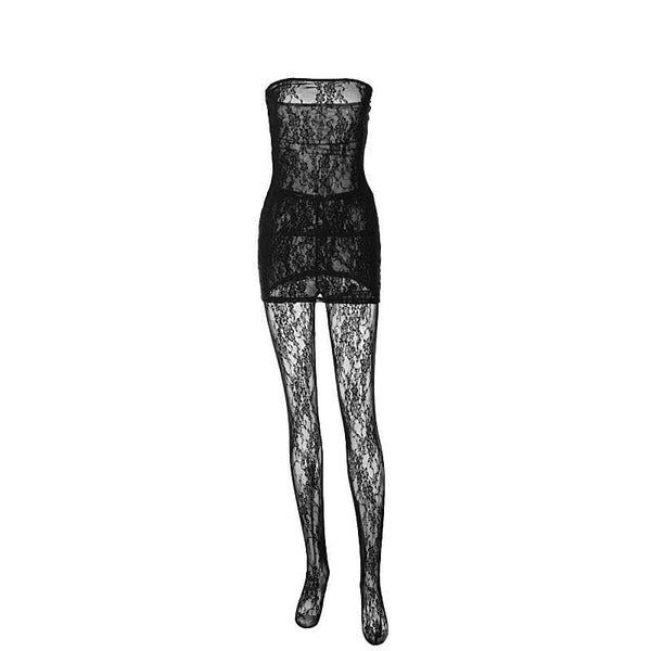 Solid lace backless see through tube jumpsuit