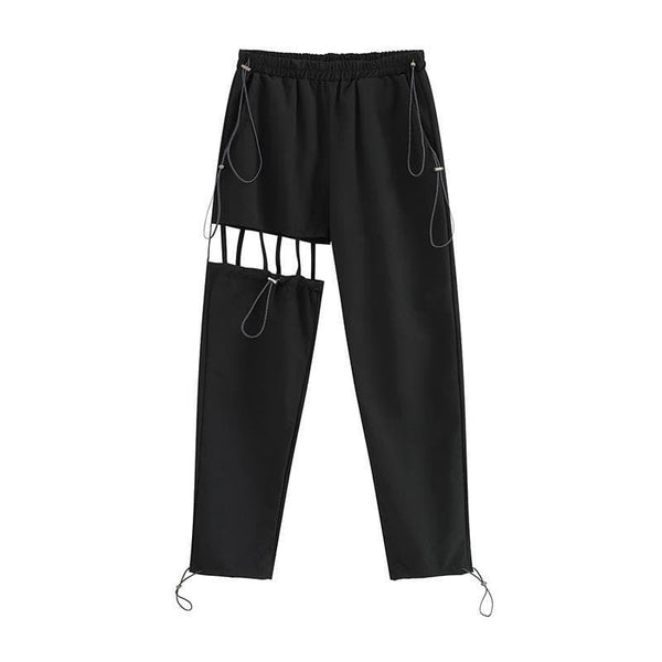 Hollow out drawstring solid medium rise cargo pant