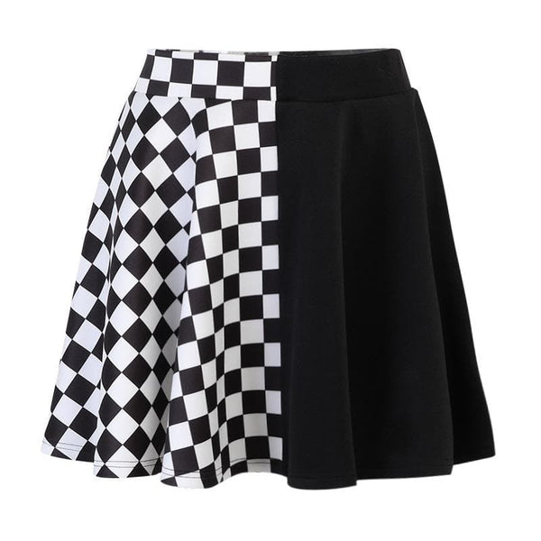 Plaid patchwork contrast ruched A line mini skirt