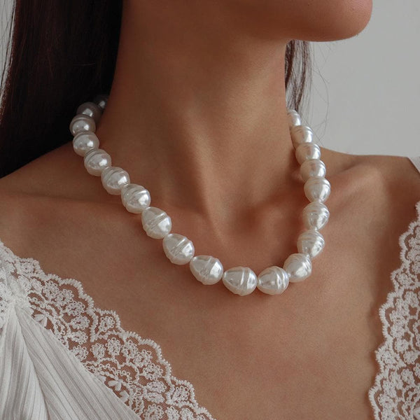 Faux pearl beaded irregular choker necklace