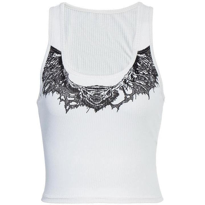 Low-cut square neck bat print top - Halibuy