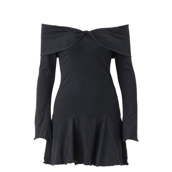 Long sleeve ruffle off shoulder solid ruched mini dress