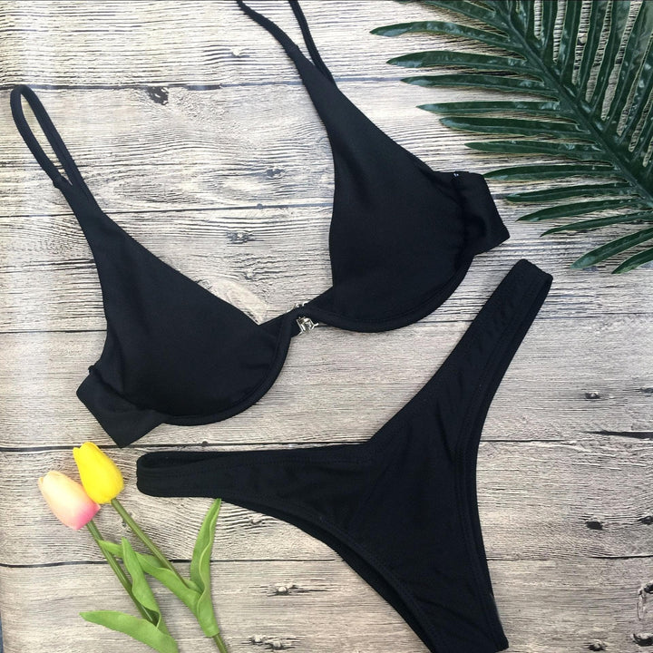 Push up solid bikini - Halibuy