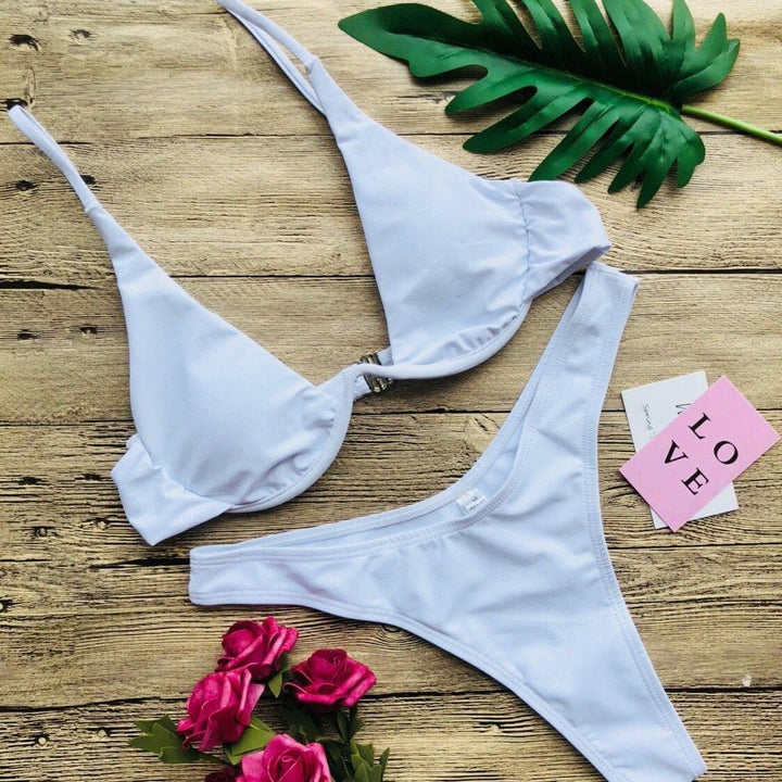 Push up solid bikini - Halibuy