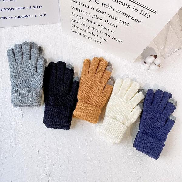 Touch screen plus fleece knitted full finger gloves