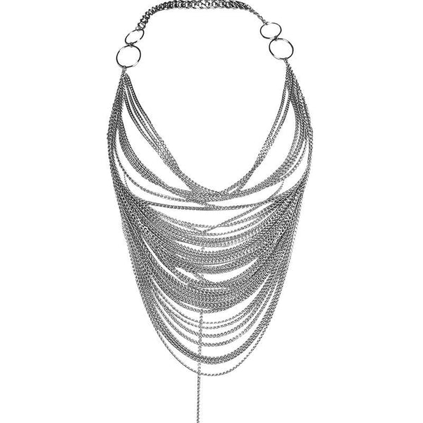 Top corto sin espalda con cuello halter y anillo en O transparente con cadena de metal