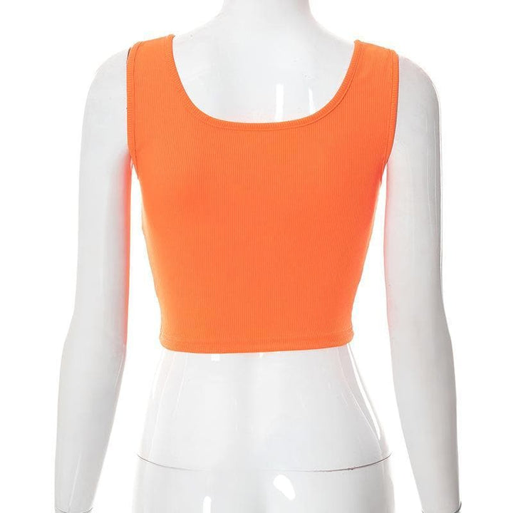 Hollow out sleeveless ribbed solid crop top - Halibuy
