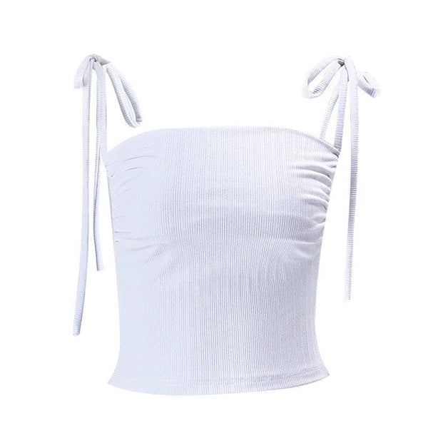 Solid self tie backless low cut crop top