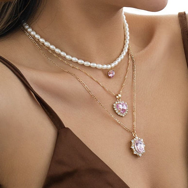 Faux pearl pendant 3 pcs choker necklace