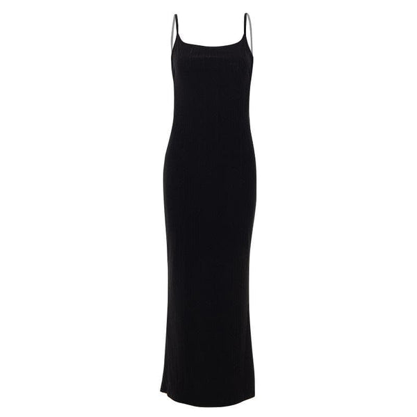 Backless self tie ribbed square neck solid cami maxi dress