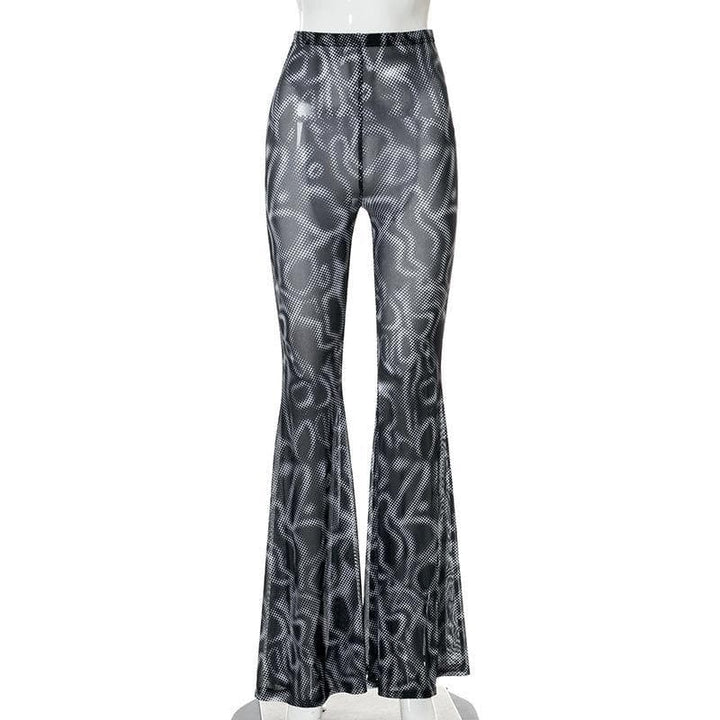 Mesh see through flared print pant - Halibuy