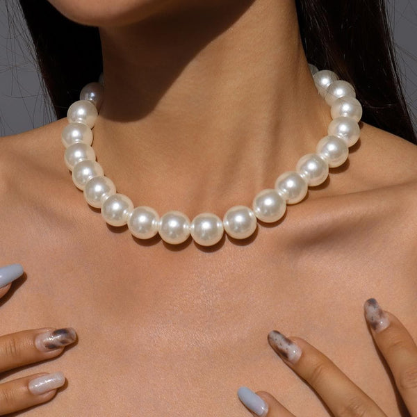 Faux pearl beaded choker necklace