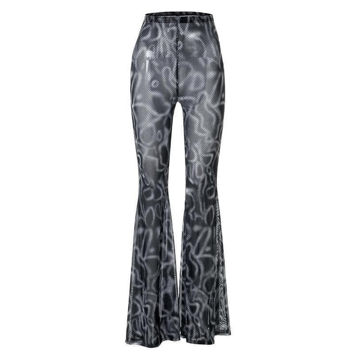 Mesh see through flared print pant - Halibuy