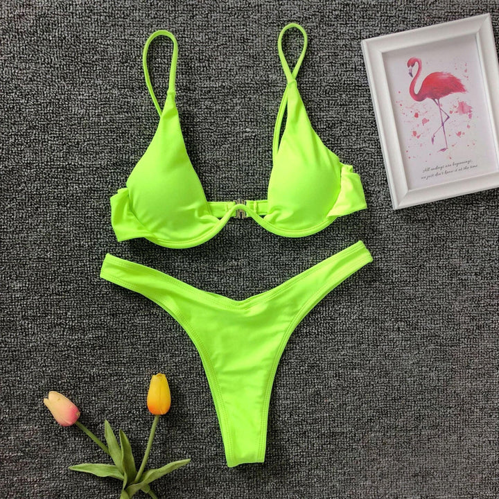 Push up solid bikini - Halibuy